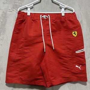 PUMA x Scuderia Ferrari Shorts Men's M Red Elastic Waist Drawcord Pockets